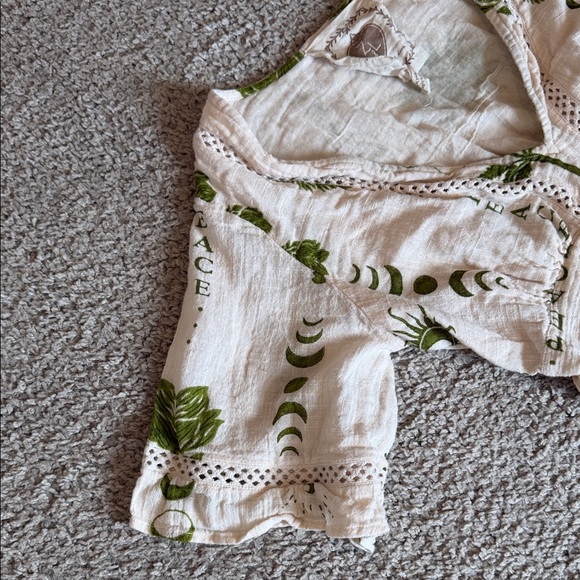 Women's set Cream and Green Patterned Wide-Leg Pants - Picture 6 of 15